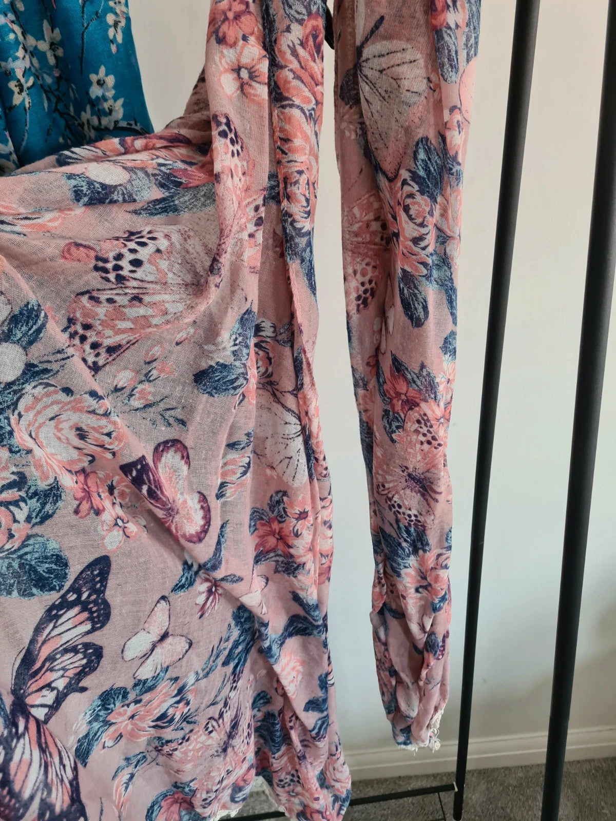 Women soft lightweight blue/pink bird butterfly flower print long scarf shawl wrap