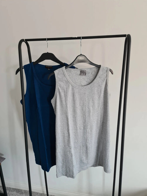 Cotton works boys teen 15/16y classic cotton vest top blue/grey sleeveless casual XS/S