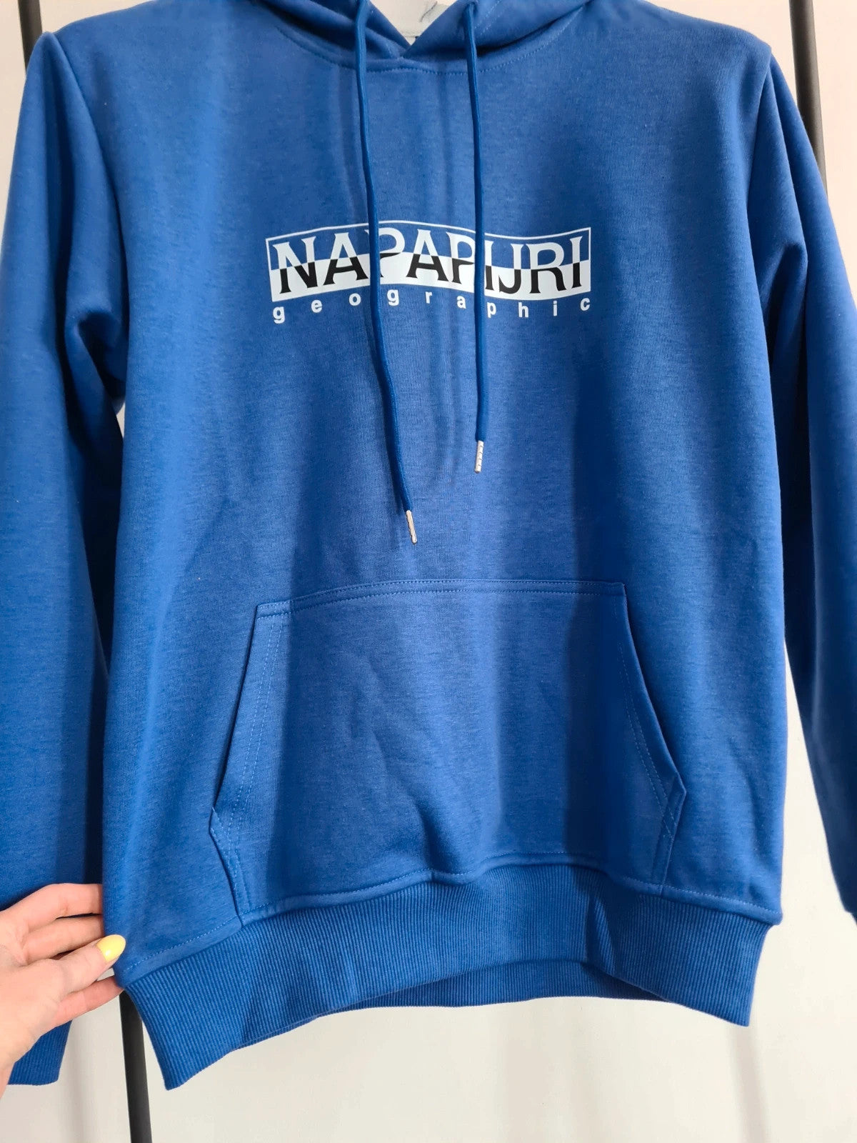 Shein Men's blue hoodie with kangaroo pocket cotton blend print letters on the front casual jumper M