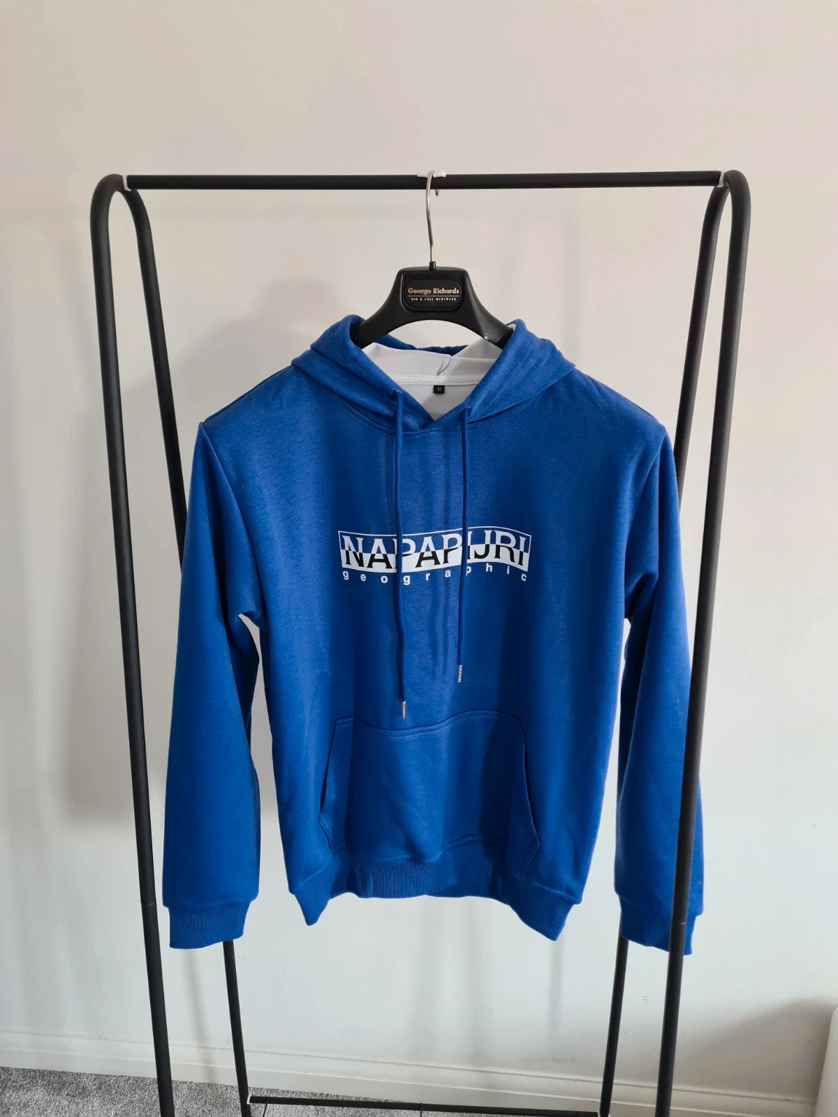 Shein Men's blue hoodie with kangaroo pocket cotton blend print letters on the front casual jumper M