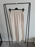Shein women tall solid cream straight wide leg viscose linien blend trousers casual pants S