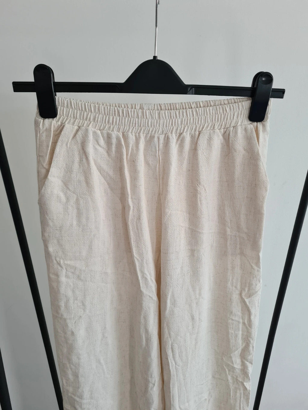 Shein women tall solid cream straight wide leg viscose linien blend trousers casual pants S