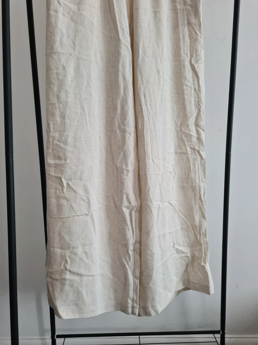 Shein women tall solid cream straight wide leg viscose linien blend trousers casual pants S