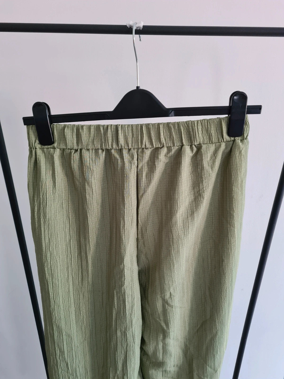 Shein striped wide straight leg khaki/green drawstring trousers summer casual pants L/12
