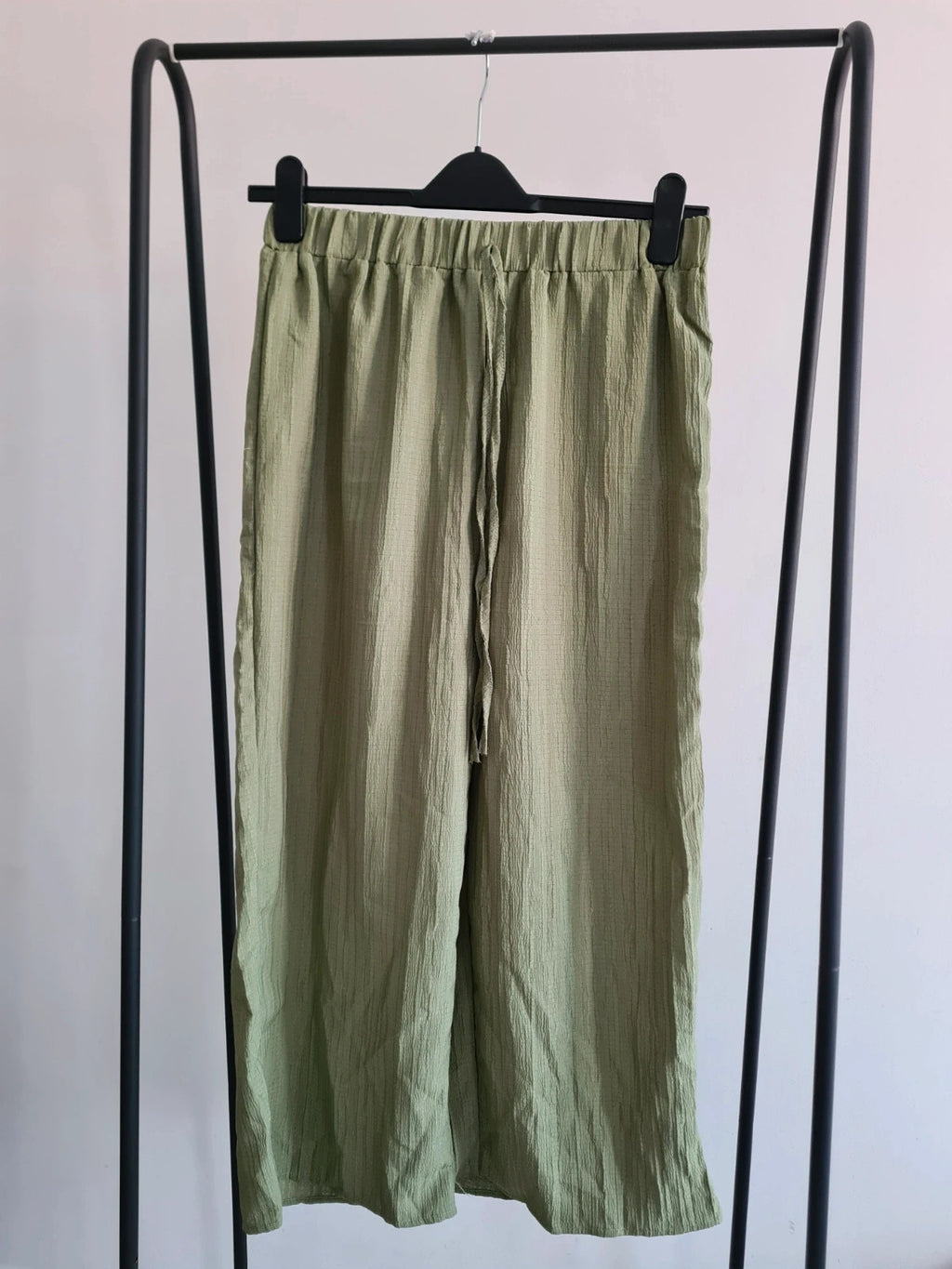 Shein striped wide straight leg khaki/green drawstring trousers summer casual pants L/12