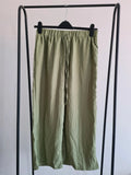 Shein striped wide straight leg khaki/green drawstring trousers summer casual pants L/12