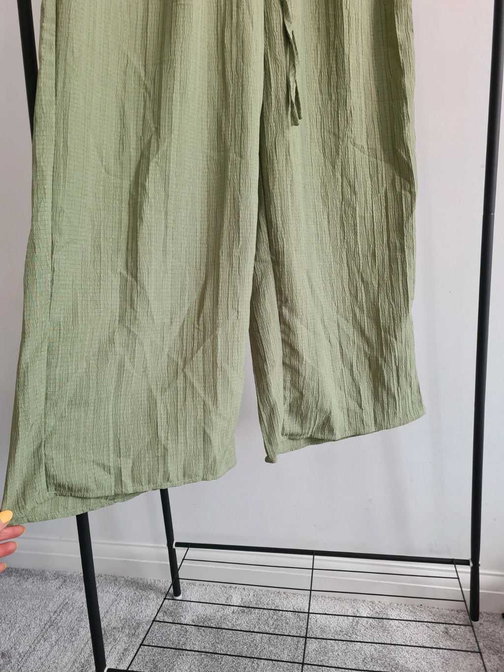 Shein striped wide straight leg khaki/green drawstring trousers summer casual pants L/12