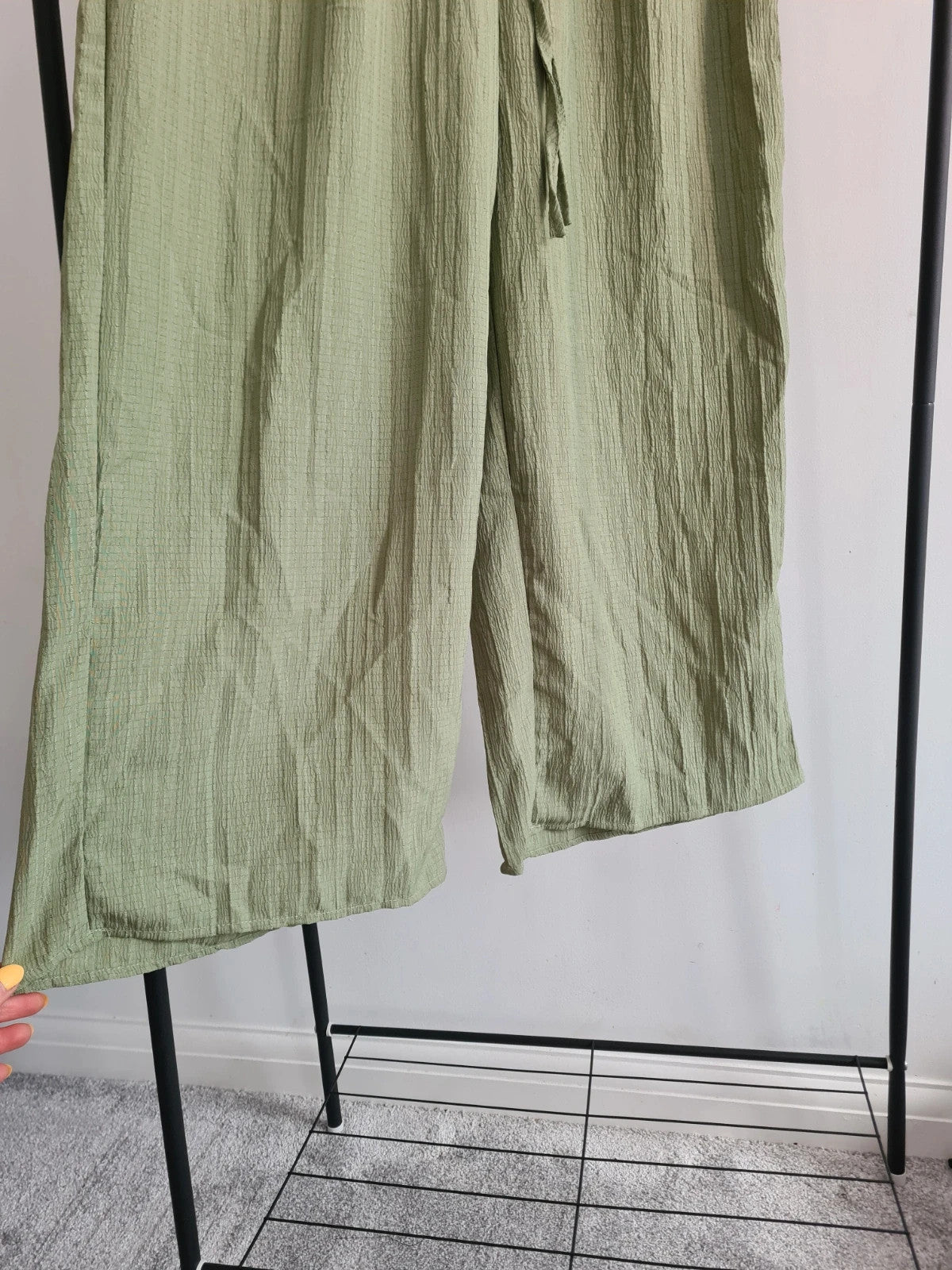 Shein striped wide straight leg khaki/green drawstring trousers summer casual pants L/12