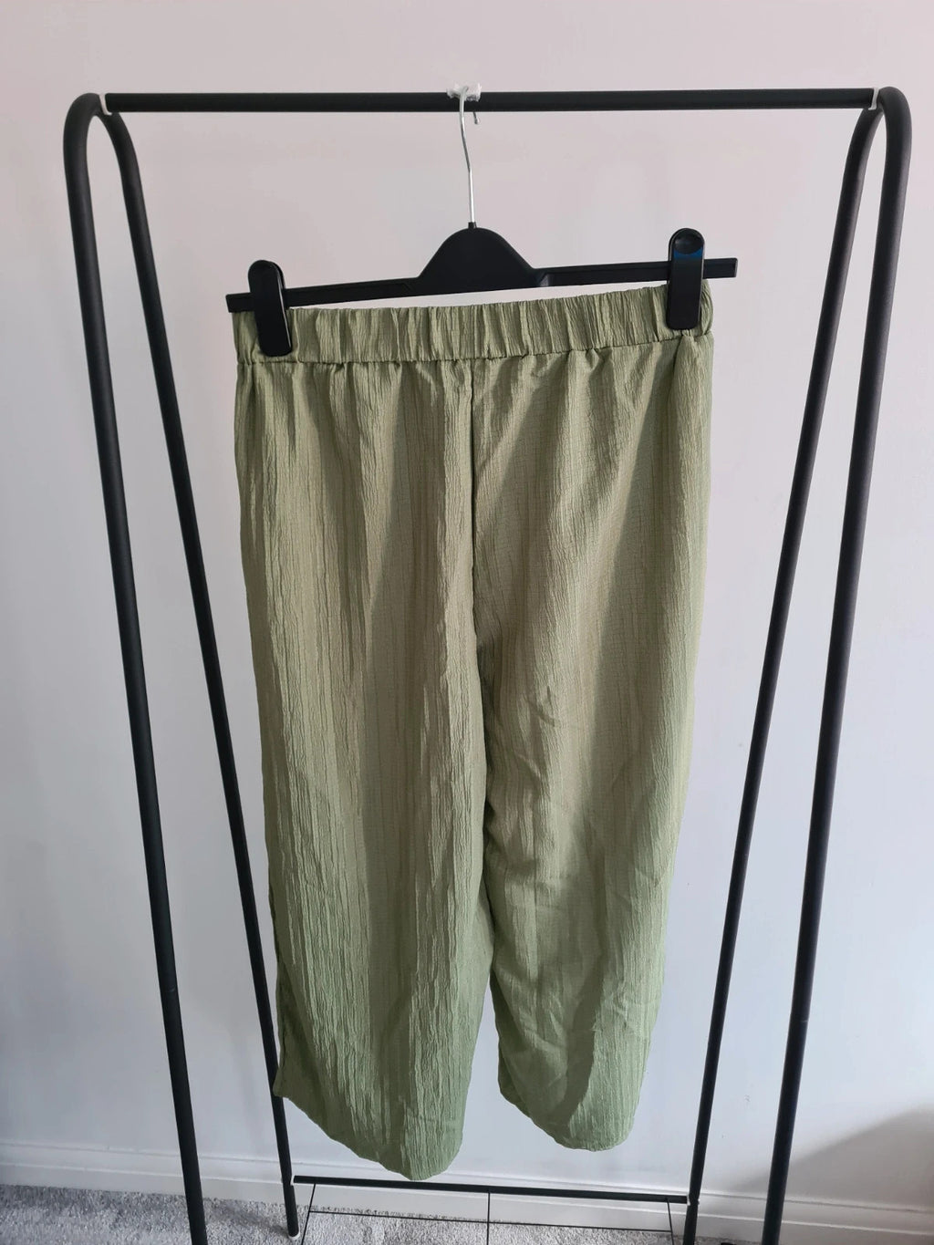 Shein striped wide straight leg khaki/green drawstring trousers summer casual pants L/12