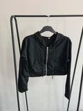 Shein women solid black crop hoodie full zipper pockets activewear casual M/10