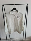Shein curve women grey heart print 1/4zip drop shoulder stand collar neck pullover casual 4XL/20