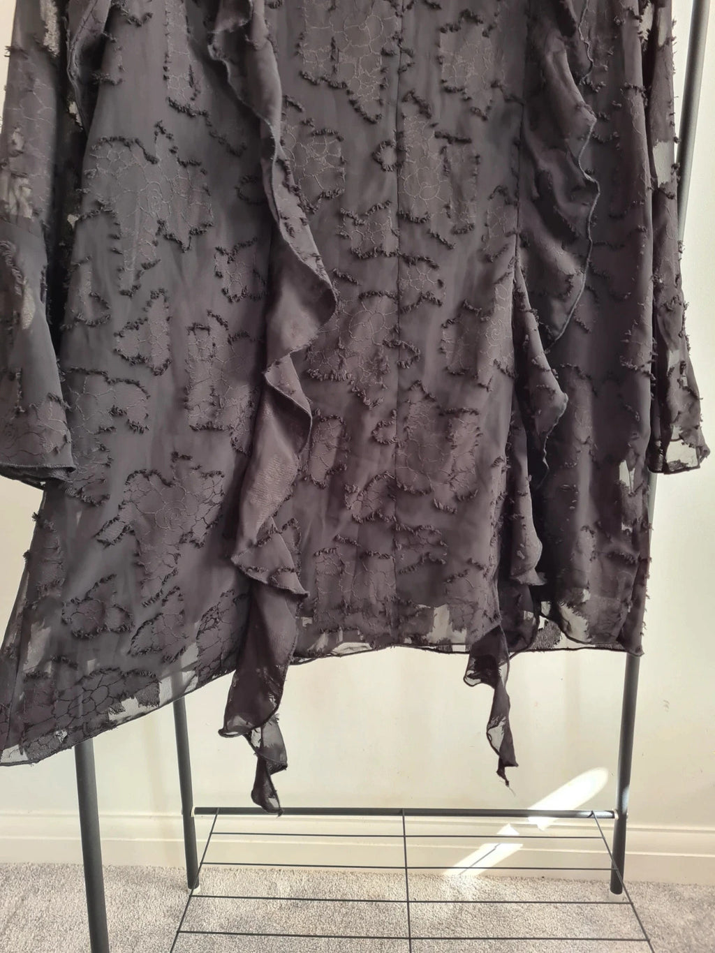Boohoo women black burnout floral ruffle shift mini dress long sleeve party dress plus size 3XL/18