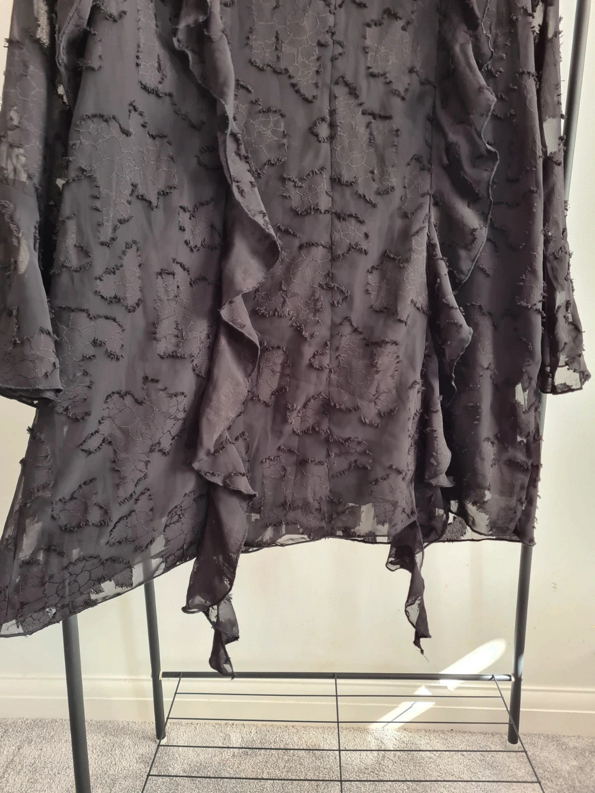 Boohoo women black burnout floral ruffle shift mini dress long sleeve party dress plus size 3XL/18