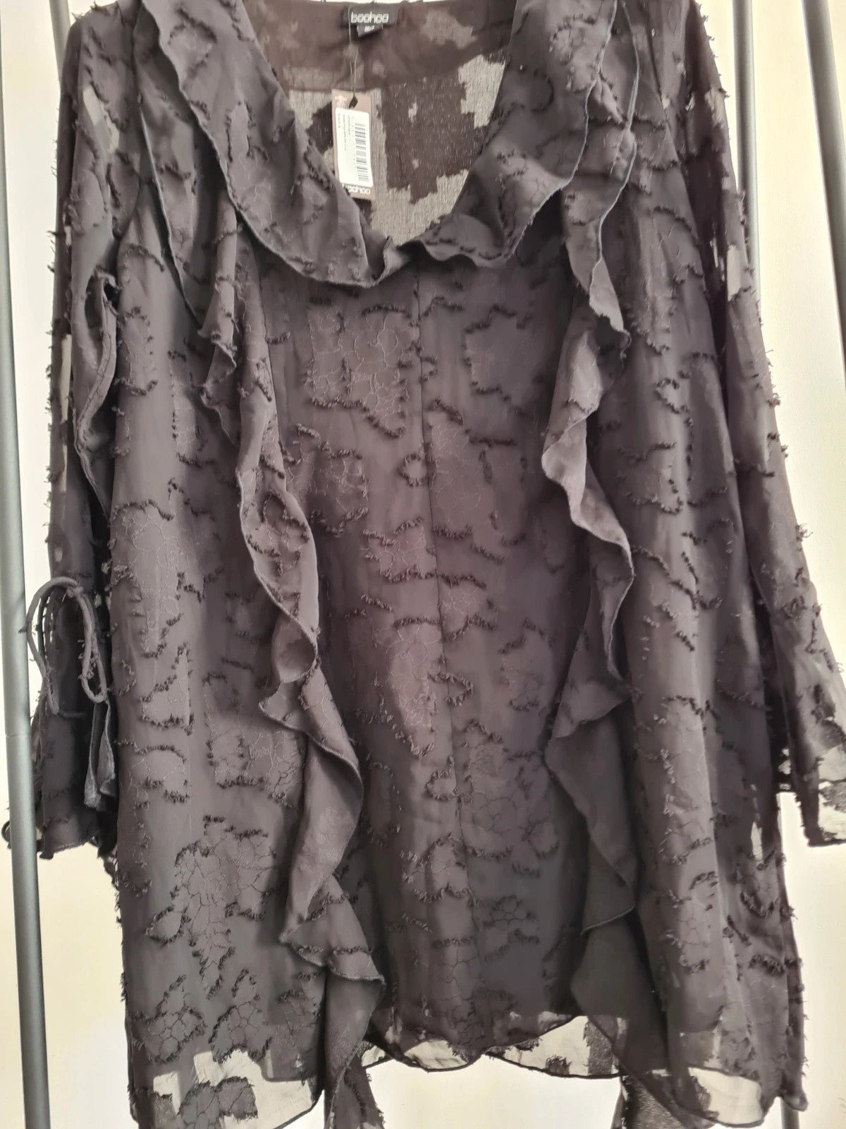 Boohoo women black burnout floral ruffle shift mini dress long sleeve party dress plus size 3XL/18