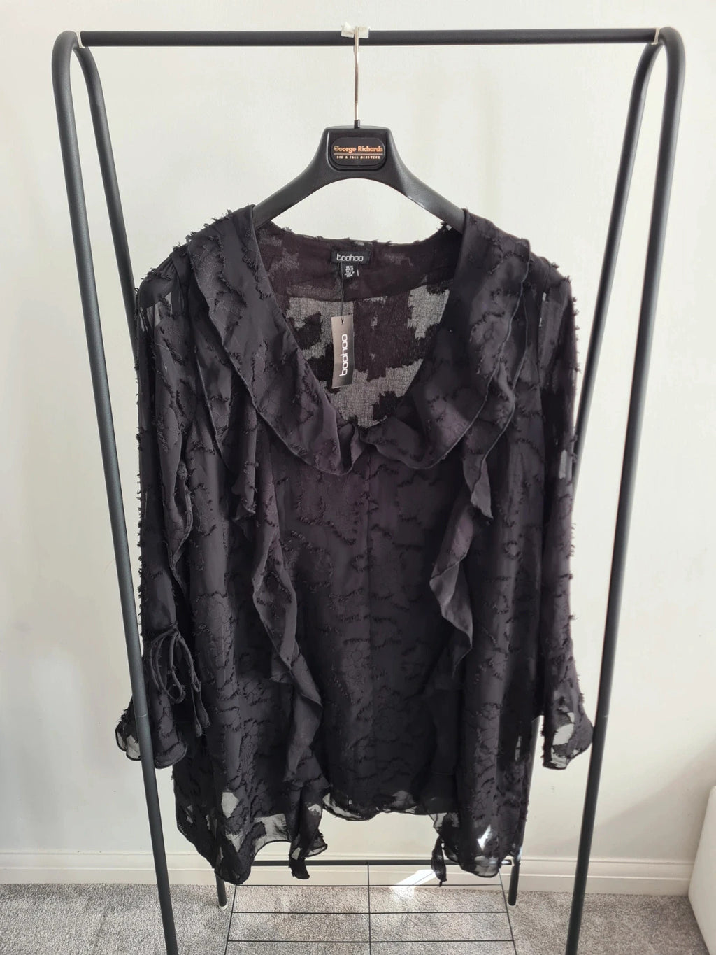 Boohoo women black burnout floral ruffle shift mini dress long sleeve party dress plus size 3XL/18