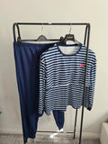 Shein women maternity nursing striped long sleeve top joggers pyjamas set lounge navy/white XL/14