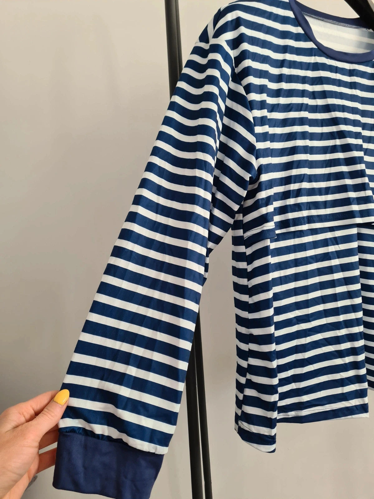 Shein women maternity nursing striped long sleeve top joggers pyjamas set lounge navy/white XL/14