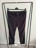 Shein women solid black trousers belted zip on the side ribbed straight leg casual pants M/10
