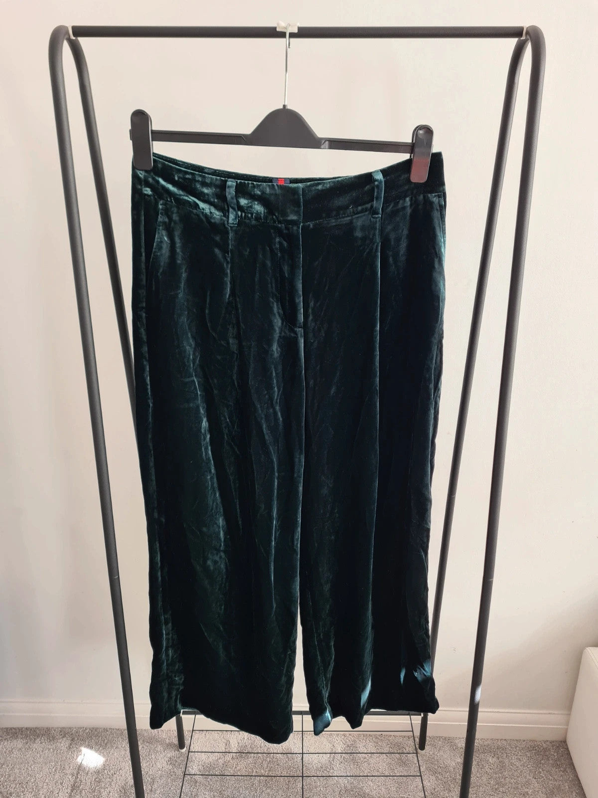 Boden women viscose chiswick velvet trousers glade/green straight wide leg casual pants XL/14P