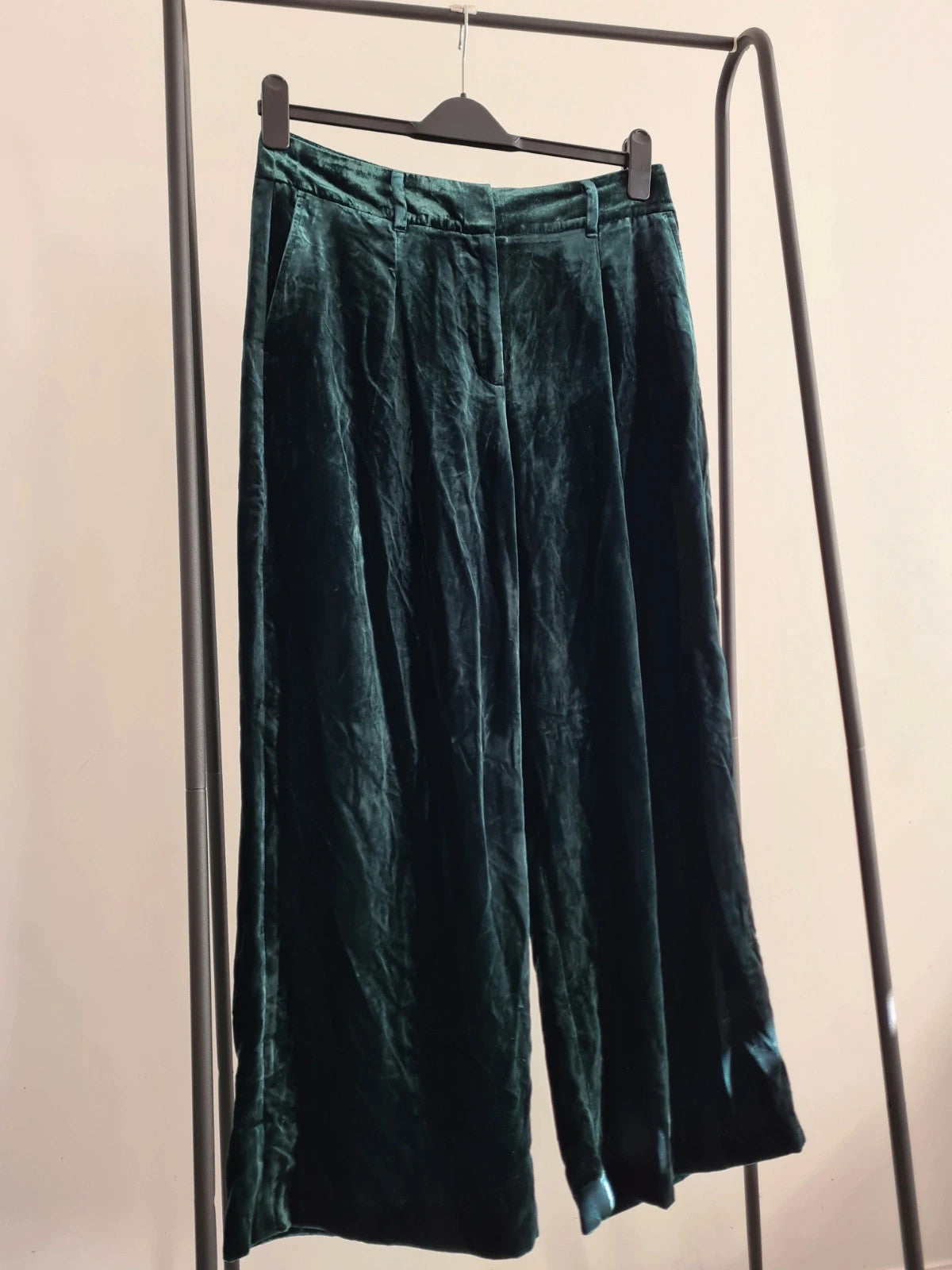Boden women viscose chiswick velvet trousers glade/green straight wide leg casual pants XL/14P
