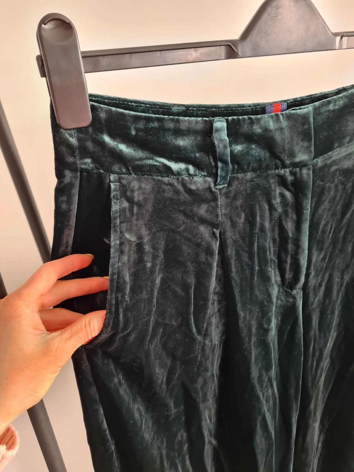 Boden women viscose chiswick velvet trousers glade/green straight wide leg casual pants XL/14P