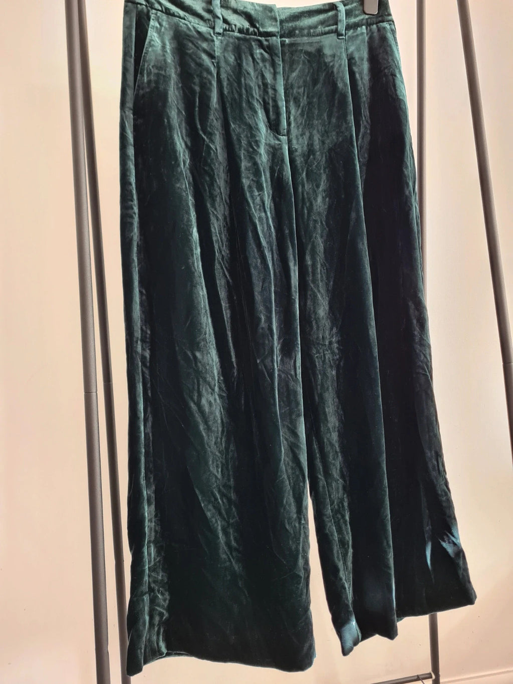 Boden women viscose chiswick velvet trousers glade/green straight wide leg casual pants XL/14P