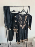 Memsaab women Pakistani Asian Indian black readymade linien suit pearl embroidered S