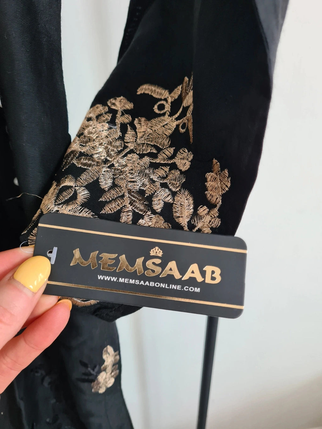 Memsaab women Pakistani Asian Indian black readymade linien suit pearl embroidered S