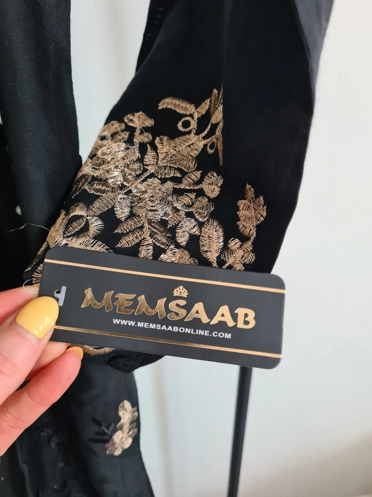 Memsaab women Pakistani Asian Indian black readymade linien suit pearl embroidered S