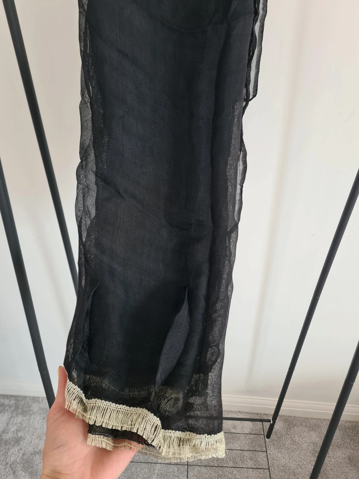 Memsaab women Pakistani Asian Indian black readymade linien suit pearl embroidered S