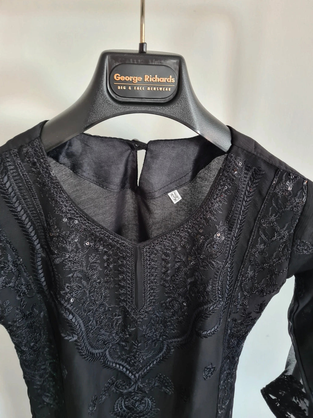 Memsaab women readymade black formal suit Pakistani Asian linien 3pcs shirt/kurta dupatta trouser S