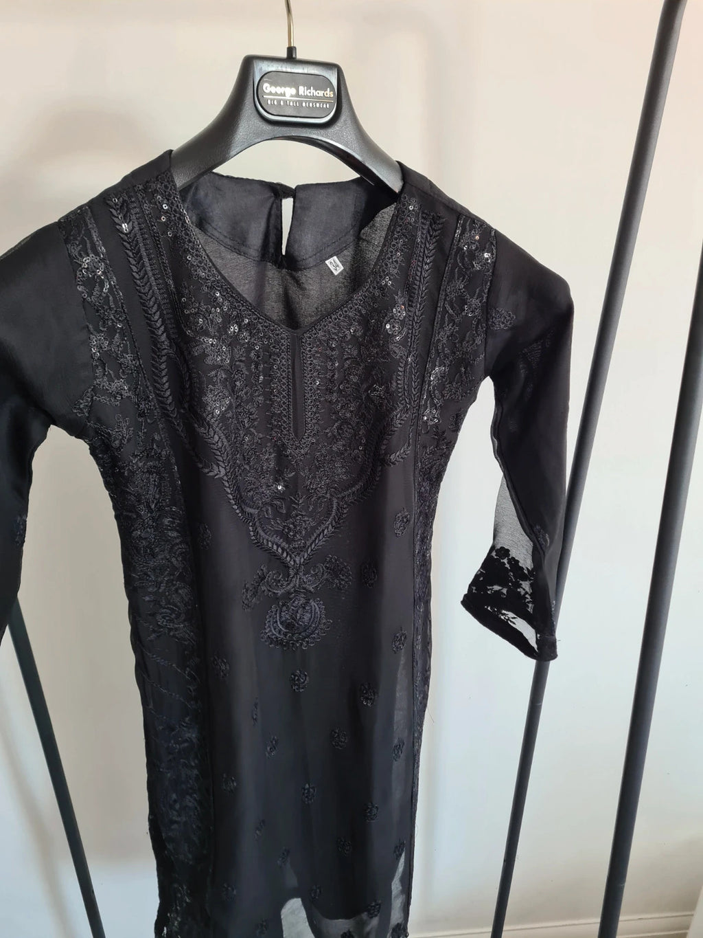 Memsaab women readymade black formal suit Pakistani Asian linien 3pcs shirt/kurta dupatta trouser S