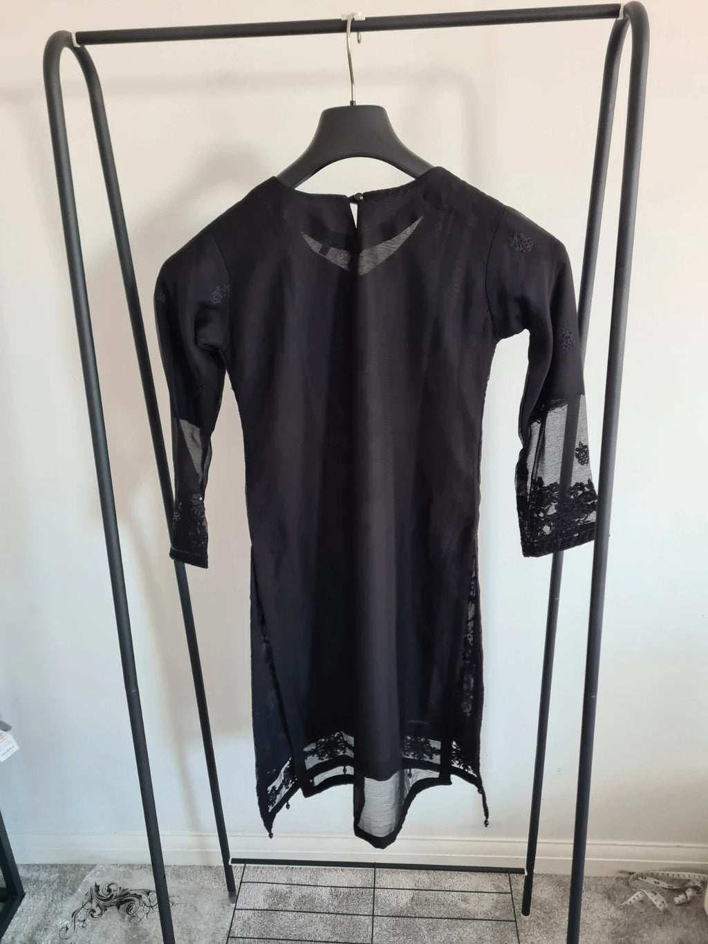Memsaab women readymade black formal suit Pakistani Asian linien 3pcs shirt/kurta dupatta trouser S