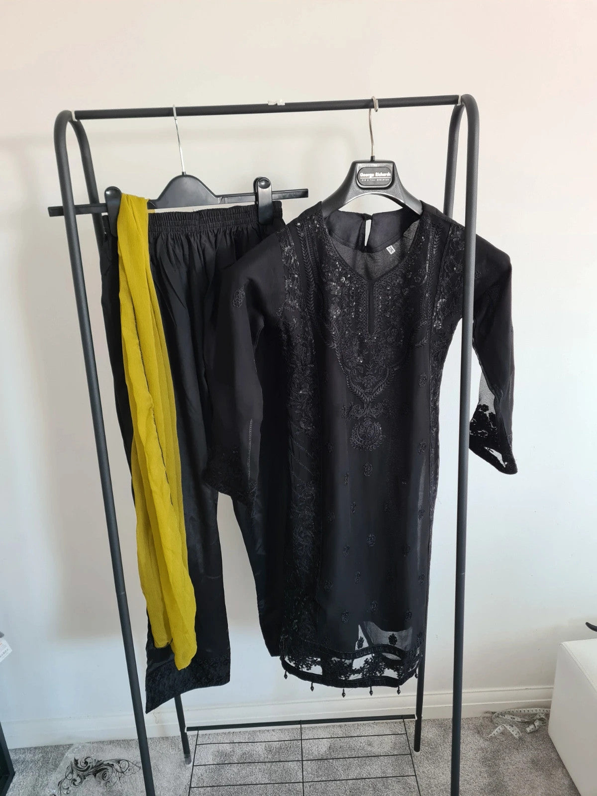 Memsaab women readymade black formal suit Pakistani Asian linien 3pcs shirt/kurta dupatta trouser S