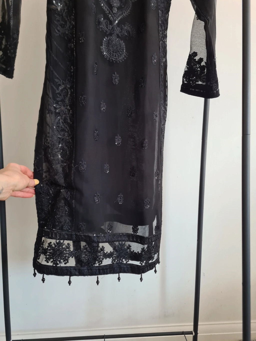 Memsaab women readymade black formal suit Pakistani Asian linien 3pcs shirt/kurta dupatta trouser S