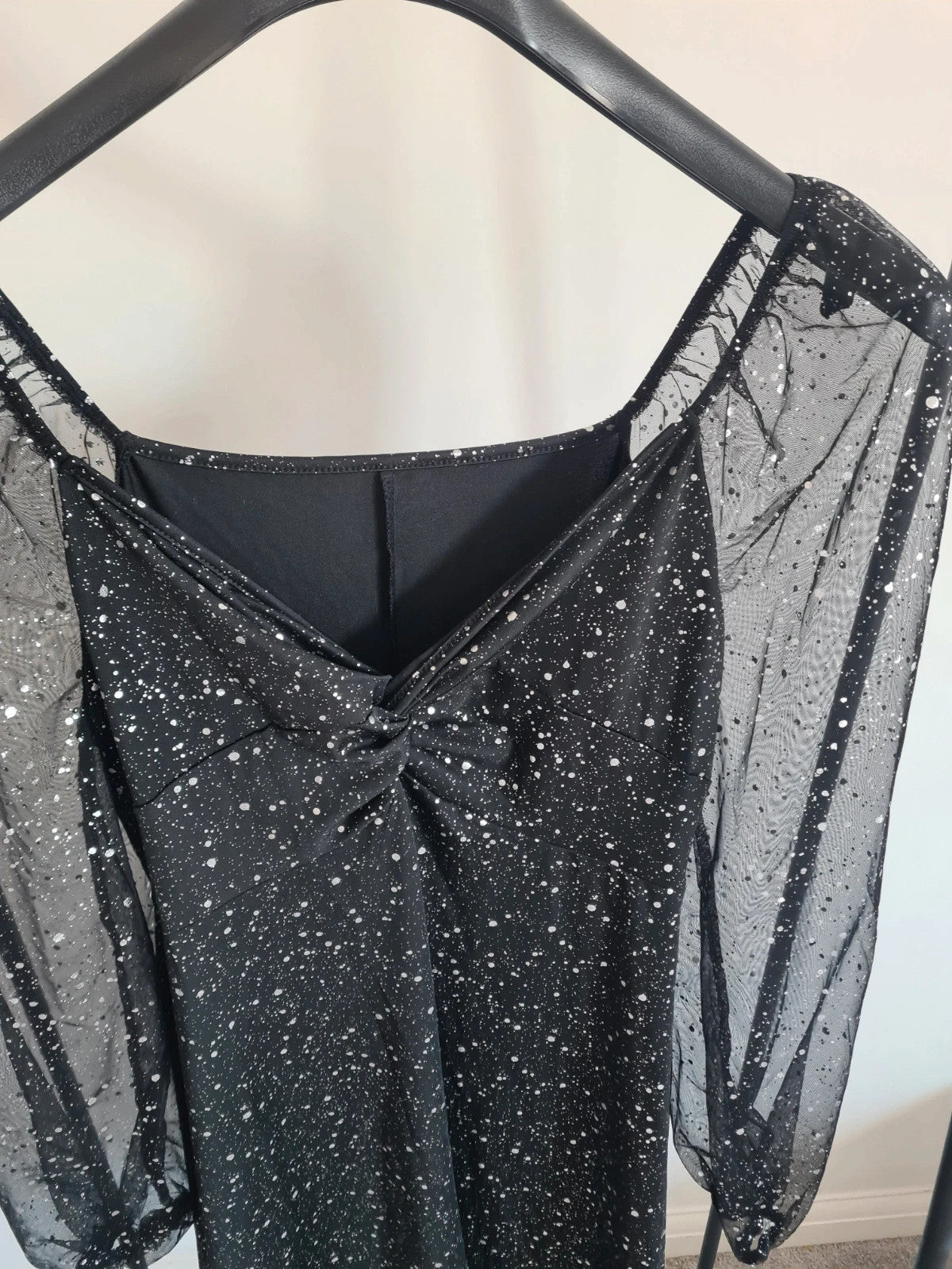 Shein curve women mini black dress long sleeve mesh V-neck sparkle party evening dress 2XL/16