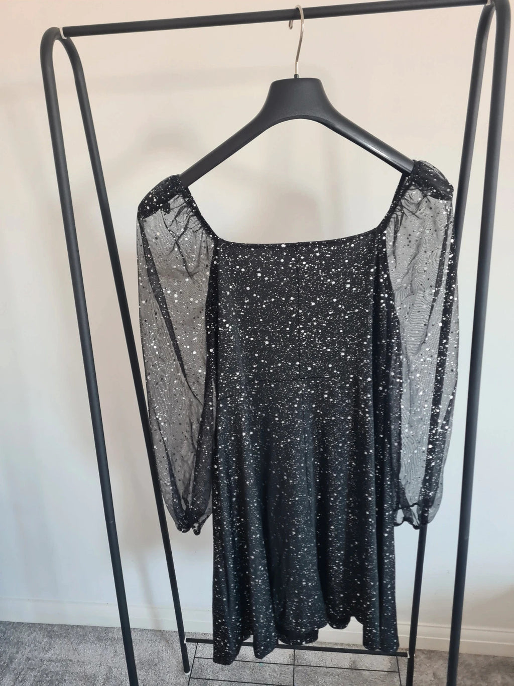 Shein curve women mini black dress long sleeve mesh V-neck sparkle party evening dress 2XL/16