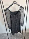 Shein curve women mini black dress long sleeve mesh V-neck sparkle party evening dress 2XL/16