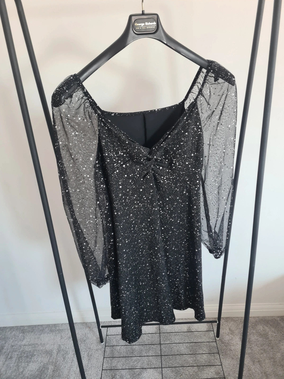 Shein curve women mini black dress long sleeve mesh V-neck sparkle party evening dress 2XL/16
