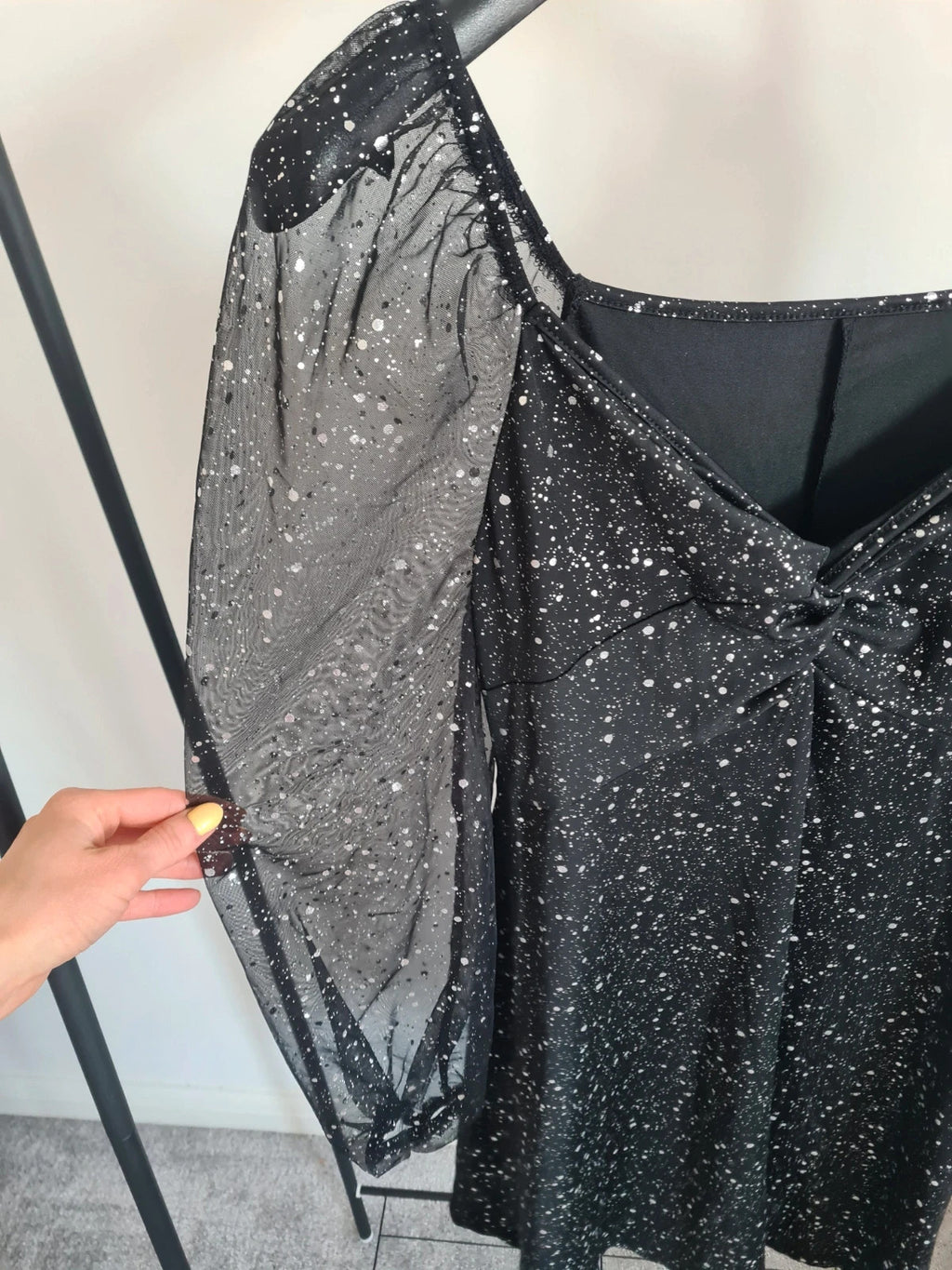Shein curve women mini black dress long sleeve mesh V-neck sparkle party evening dress 2XL/16