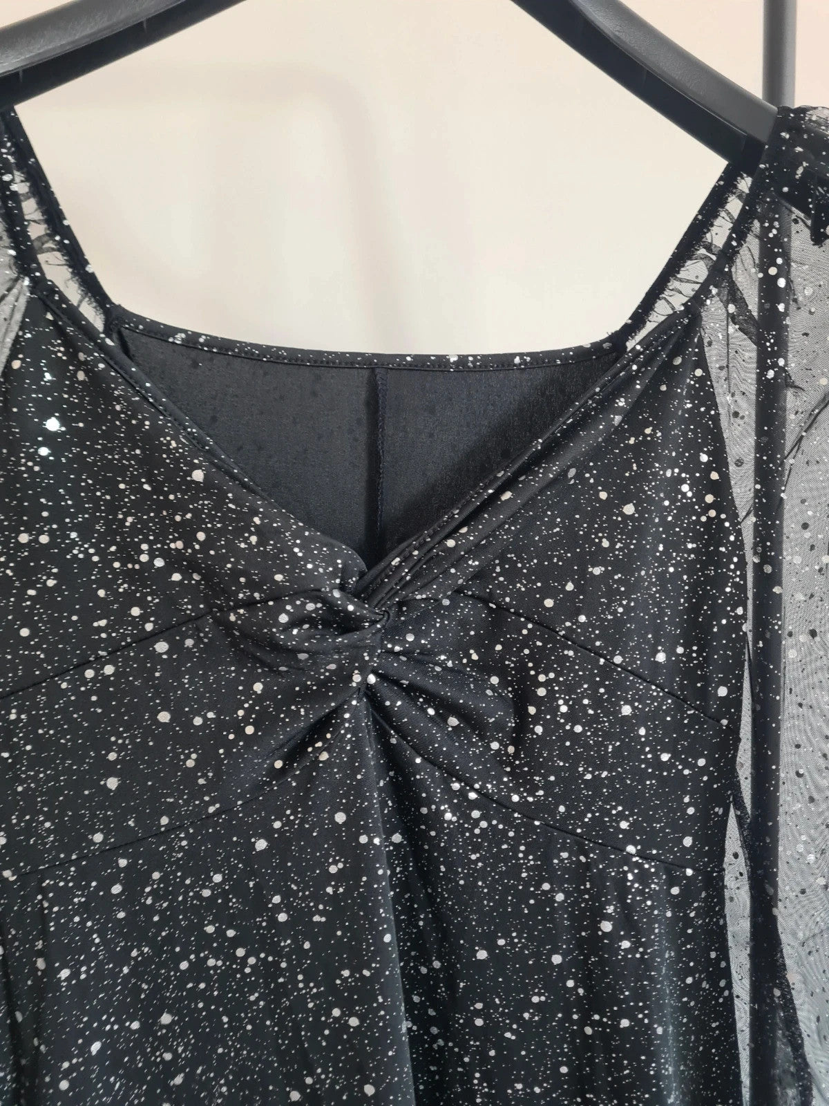 Shein curve women mini black dress long sleeve mesh V-neck sparkle party evening dress 2XL/16
