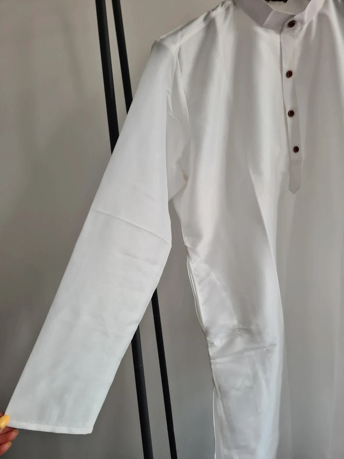 EllnaFashion men 3psc satin set Indian Muslim long shirt collar long sleeve pants floral waistcoat L