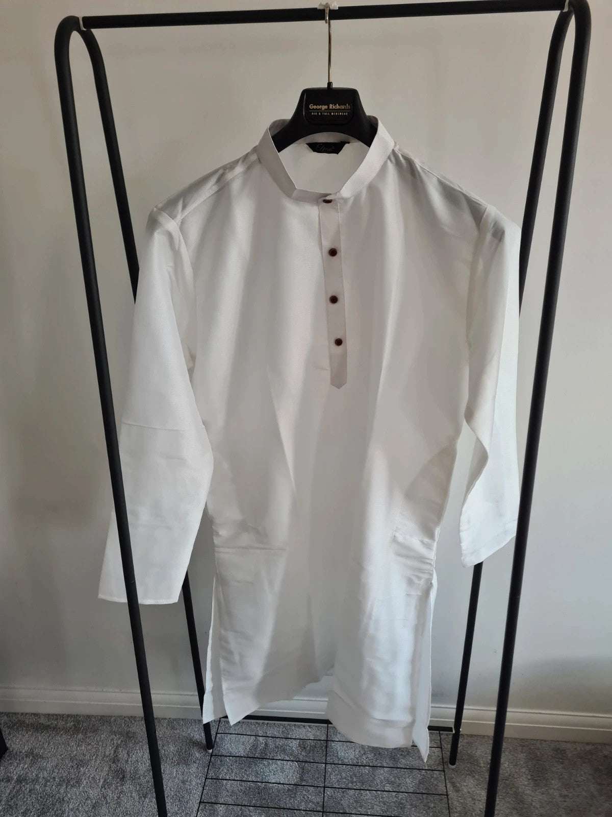 EllnaFashion men 3psc satin set Indian Muslim long shirt collar long sleeve pants floral waistcoat L