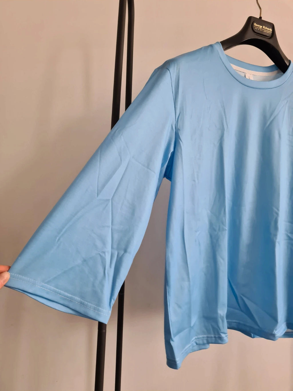 Shein women classic solid blue 3/4sleeve T-shirt crew neck top casual activewear L/12