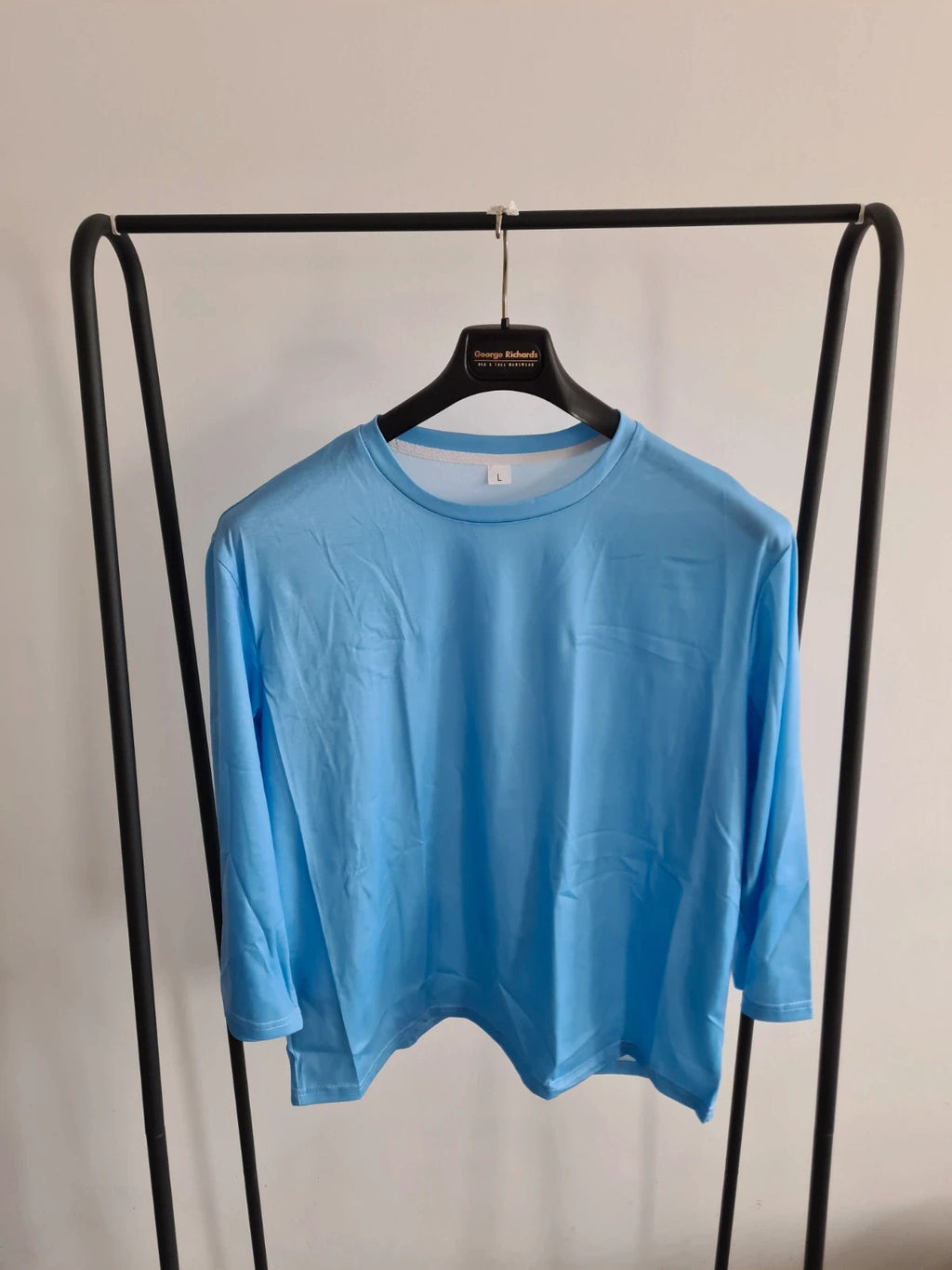 Shein women classic solid blue 3/4sleeve T-shirt crew neck top casual activewear L/12
