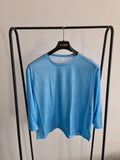 Shein women classic solid blue 3/4sleeve T-shirt crew neck top casual activewear L/12