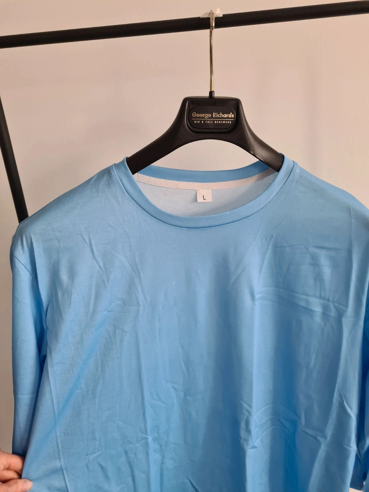 Shein women classic solid blue 3/4sleeve T-shirt crew neck top casual activewear L/12