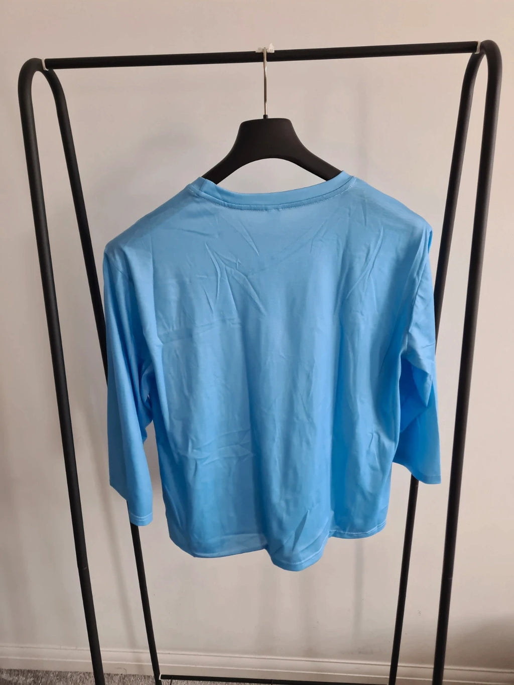 Shein women classic solid blue 3/4sleeve T-shirt crew neck top casual activewear L/12