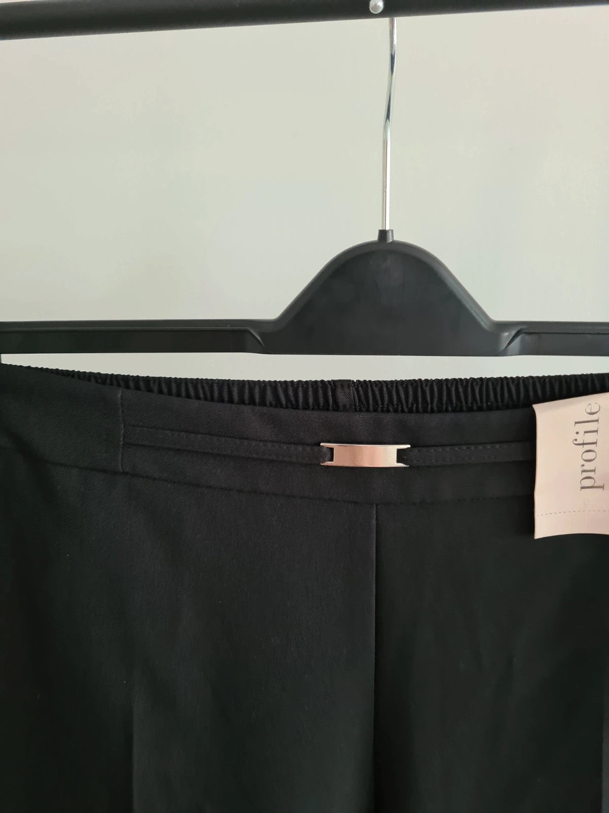 Profile women solid black tailored elasticated back straight leg regular smart fit trousers 2XL/16