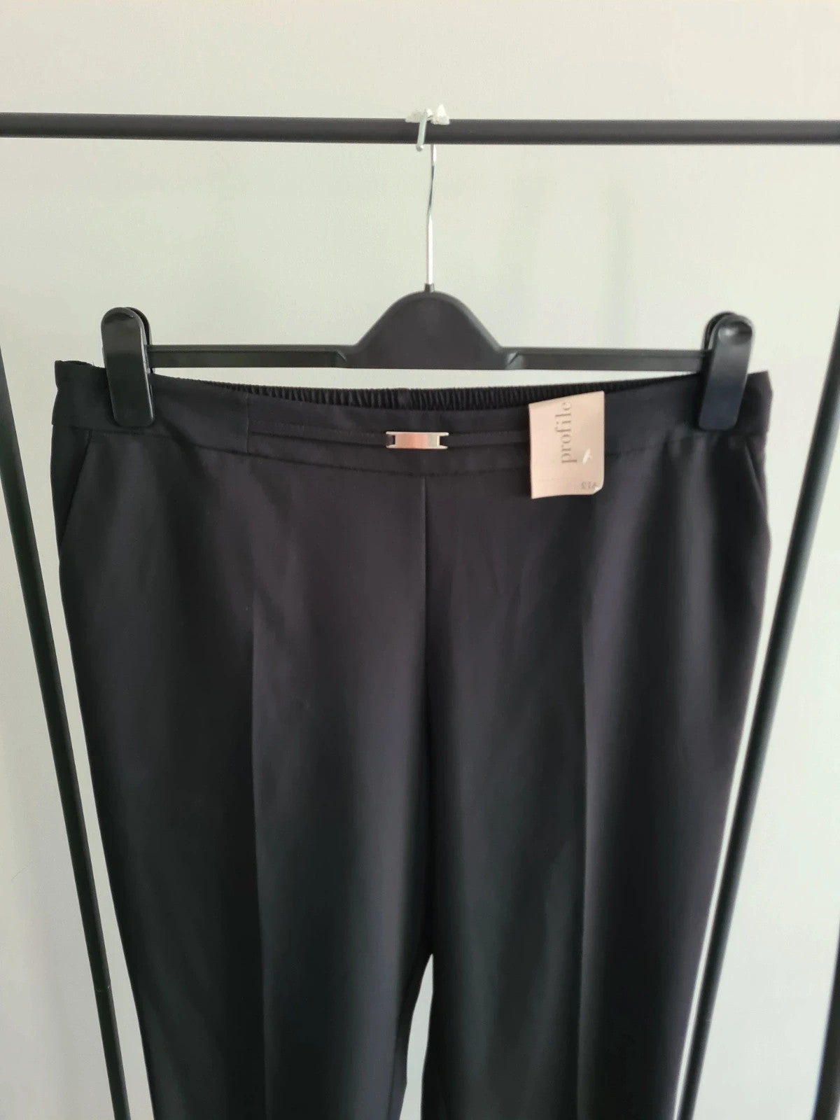 Profile women solid black tailored elasticated back straight leg regular smart fit trousers 2XL/16